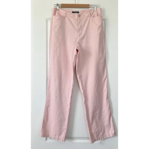 Lauren Ralph Lauren Womens Linen Cotton Pants Straight Leg Size 12 Pink LRL - Picture 1 of 11